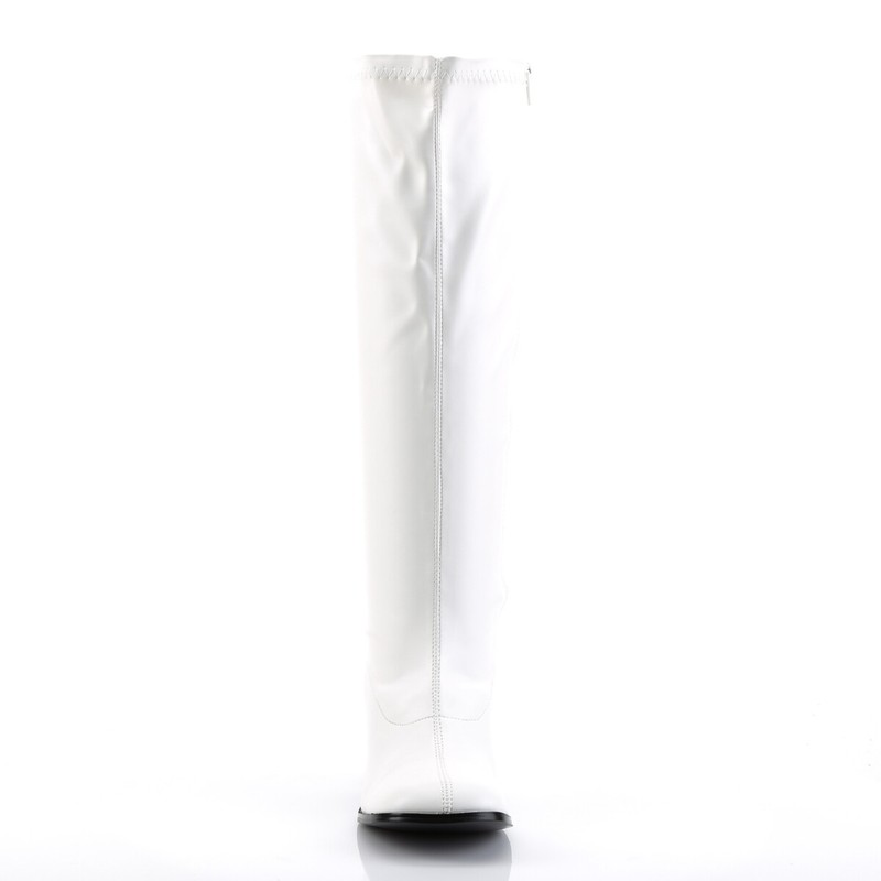 WIDE CALF Block Heel Retro Gogo White Matte Costume Knee Boots GOGO300WC/W/PU