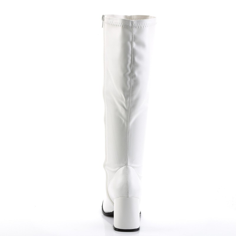 WIDE CALF Block Heel Retro Gogo White Matte Costume Knee Boots GOGO300WC/W/PU