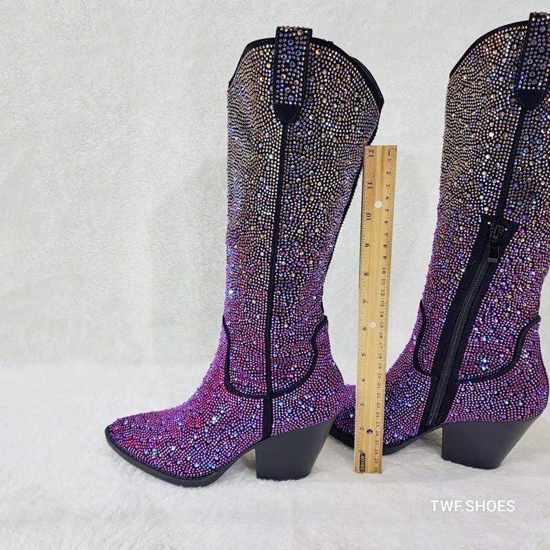 Wild Ones Glamour Cowboy Purple Multi Ombre Rhinestone Cowgirl Boots