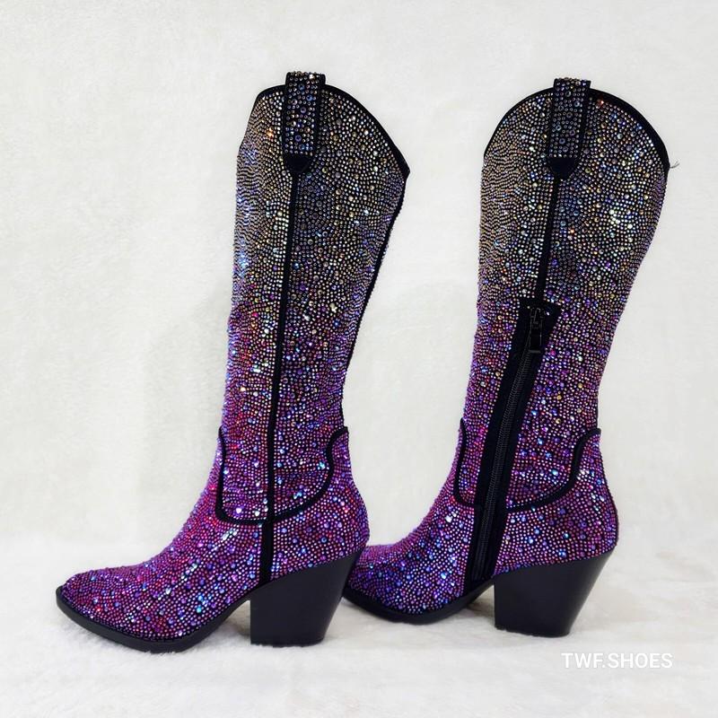 Wild Ones Glamour Cowboy Purple Multi Ombre Rhinestone Cowgirl Boots