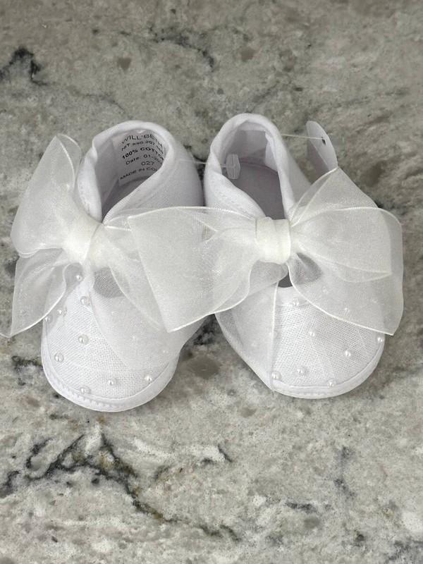 Will'beth Newborn Infant Baby Girl White Crib Shoes Pearls NWT Christening