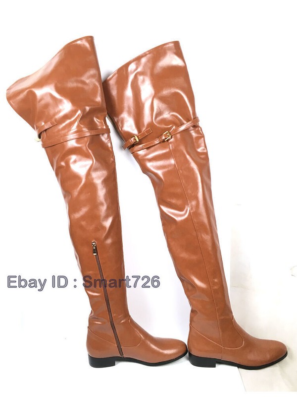 Winter Women's Boots Zip Round Toe Over The Knee High Thigh Boot Flat Shoes