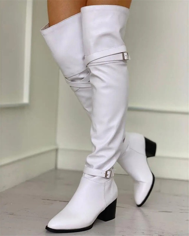 Woman Over The Knee Boots Heels Shoes Women Buckle Long Boots Plus Size Shoes