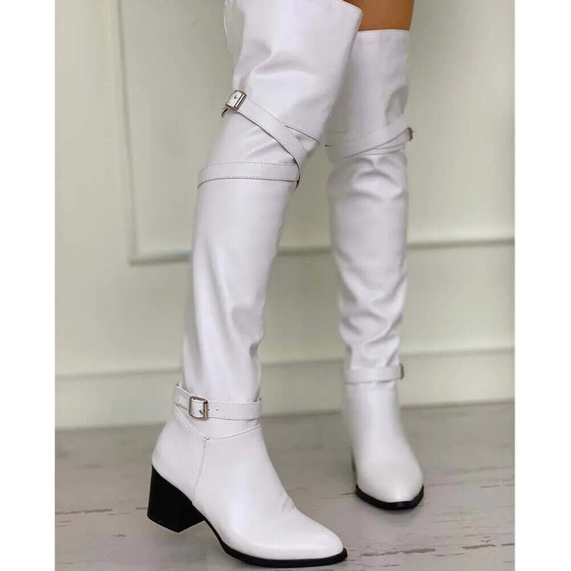 Woman Over The Knee Boots Heels Shoes Women Buckle Long Boots Plus Size Shoes
