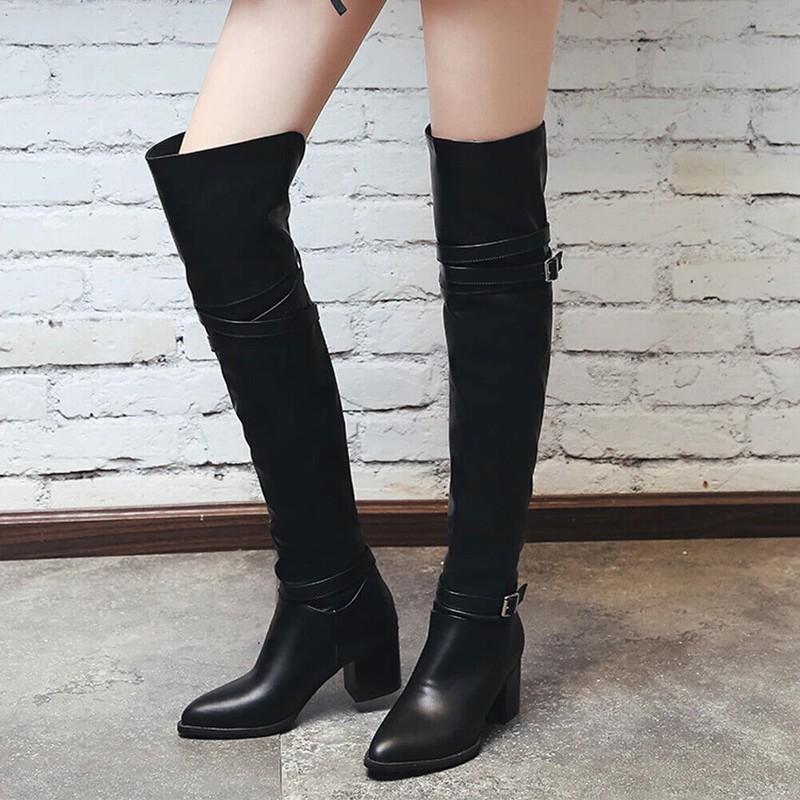 Woman Over The Knee Boots Heels Shoes Women Buckle Long Boots Plus Size Shoes