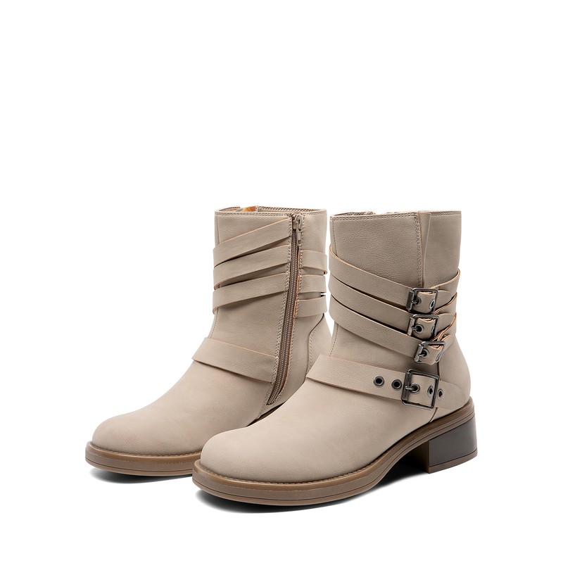 Women Ankle Boots Low Chunky Heel Square Toe Zip Up Ankle Booties