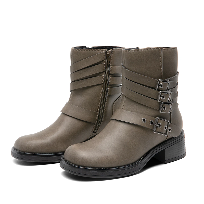 Women Ankle Boots Low Chunky Heel Square Toe Zip Up Ankle Booties