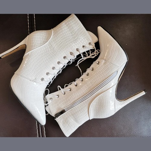 Women Ankle Boots Pointed Toe High Heels Lace Up Sexy Short Boot Large Size 46