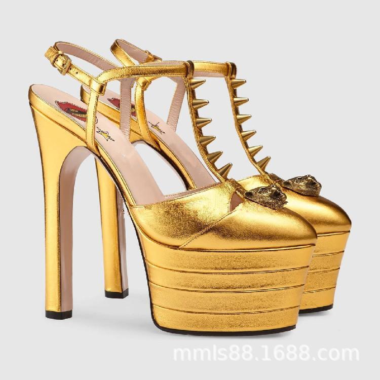 Women Elegant Platform T-strap High Heel Stiletto Rivets Pumps Sandals Nightclub