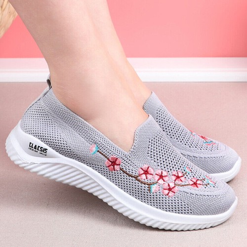 Women Flats Slip On Sneakers Work Womens Comfort Mesh Casual Shoes Floral