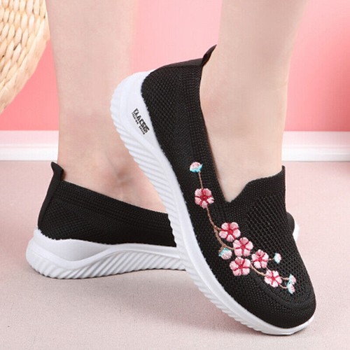 Women Flats Slip On Sneakers Work Womens Comfort Mesh Casual Shoes Floral