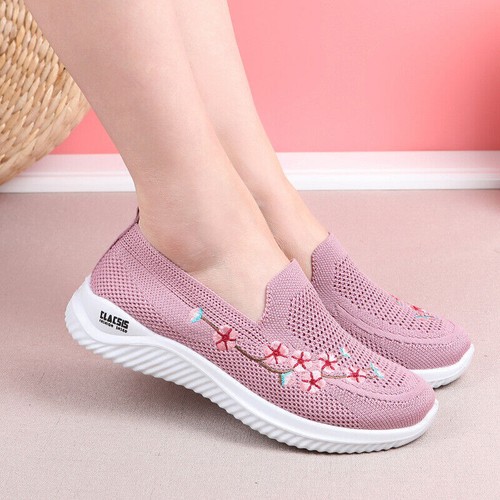 Women Flats Slip On Sneakers Work Womens Comfort Mesh Casual Shoes Floral