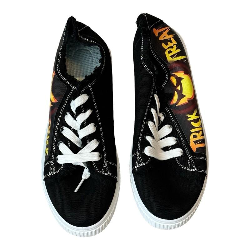 Women Halloween Canvas Shoes "Trick Or Treat" -Womens -Blk/Orange Low Top- New