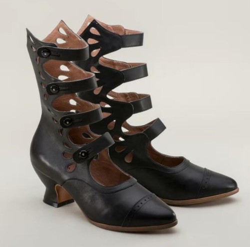 Women Kitten Heels Pointed Toe Boots Hollow Out Button Strappy Heel Shoes Summer