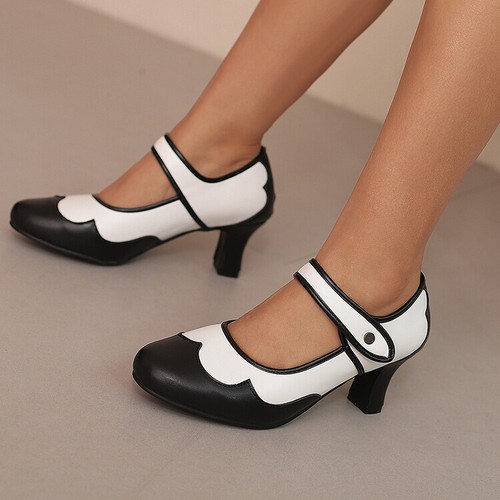 Women Ladies Shoes Block Heel Mary Jane Court Office Work Formal Pumps Us 4-13
