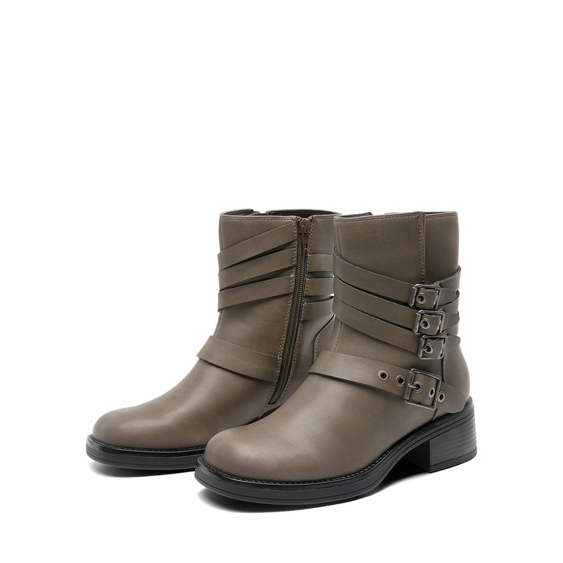 Women Low Block Heel Square Toe Side Zipper Ankle Boots Booties