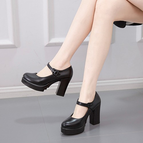 Women Mary Jane Ankle Strap Pumps Womens Chunky Platform Dressy Non-slip Buckle