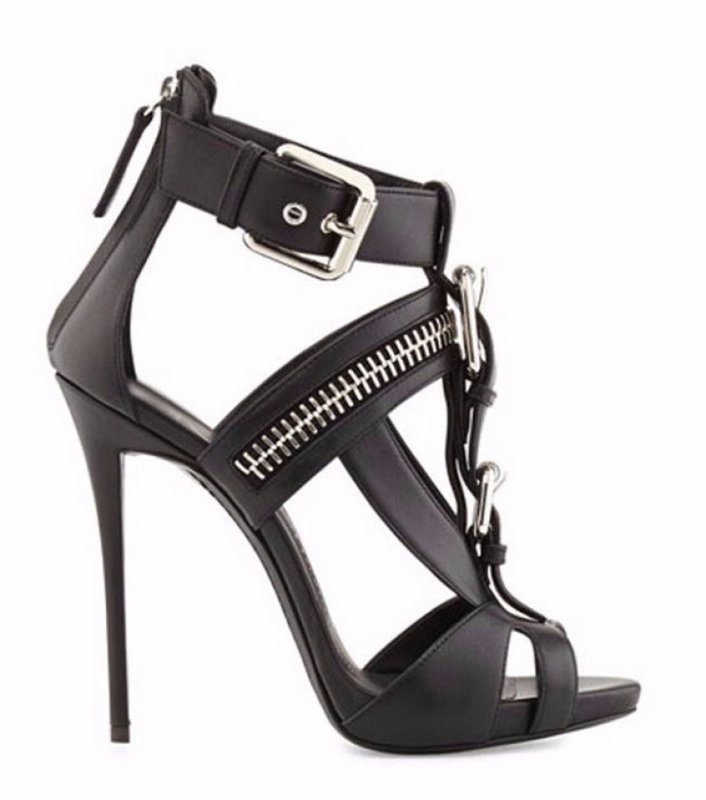 Women Peep Toe Stiletto Sandals High Heel Metal Buckle Zipper Punk Style Boots