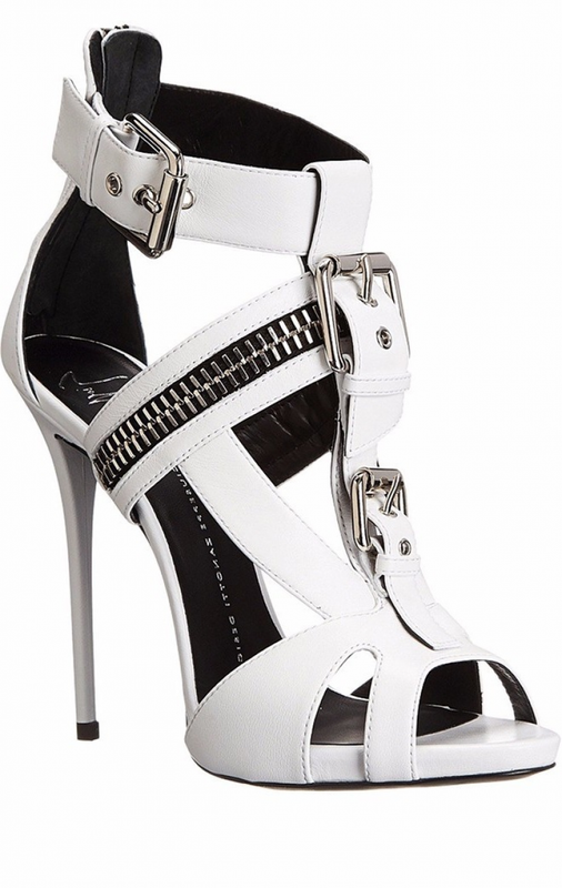 Women Peep Toe Stiletto Sandals High Heel Metal Buckle Zipper Punk Style Boots
