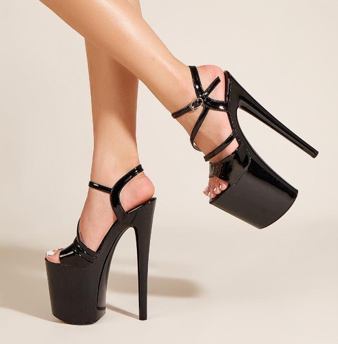 Women Peep Toe Stilettos Sandals Ankle Strap 20Cm Super High Heels Platform