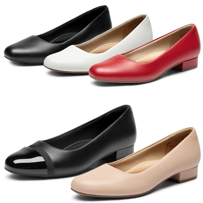Women Pumps Arch Support Low Block Heel Square Toe Comfort Slip On Pump Shoes