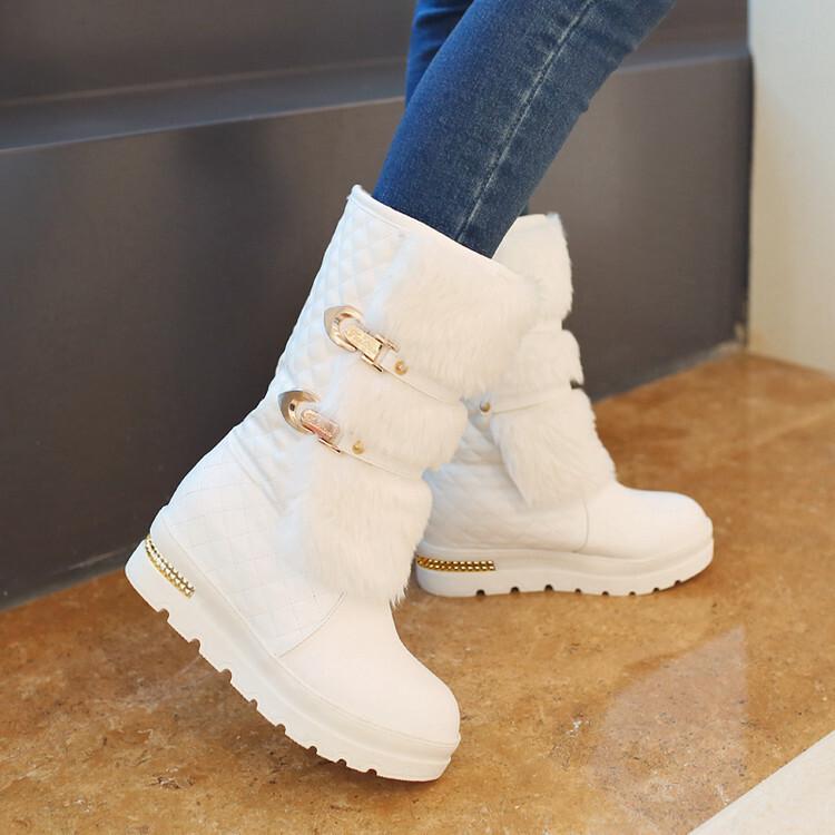 Women's Casual Buckle Fur Warm Snow Boots Fur Outdoor Hidden Heel Shoes Winter