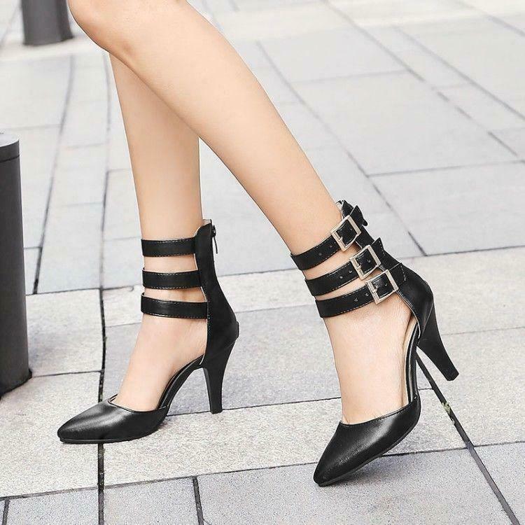 Women's Dress Pumps Shoes Buckle Strap Kitten Heel Pointy Toe Sandals Oversize