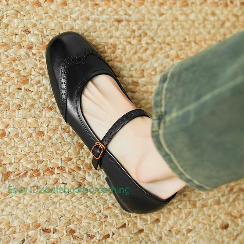 Women's Fashion Leather Two Tone Buckle Strap Oxford Mary Jane Shoes Pump