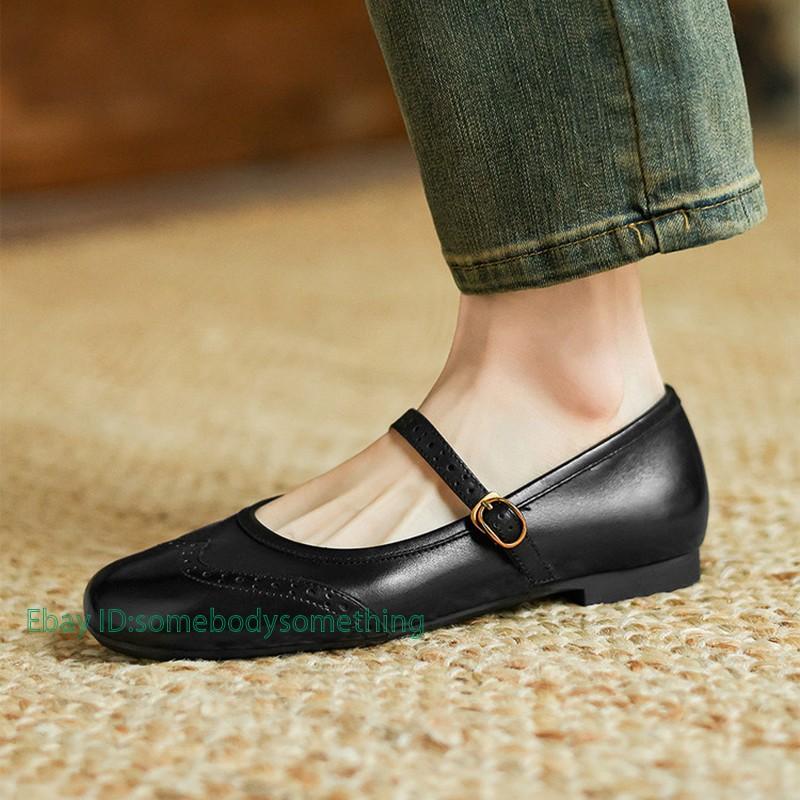 Women's Fashion Leather Two Tone Buckle Strap Oxford Mary Jane Shoes Pump