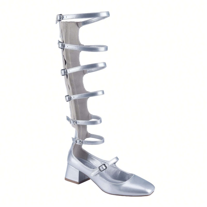 Women's Fashion Mary Janes Closed Square Toe Mid-Calf Strappy Gladiator Low Bl