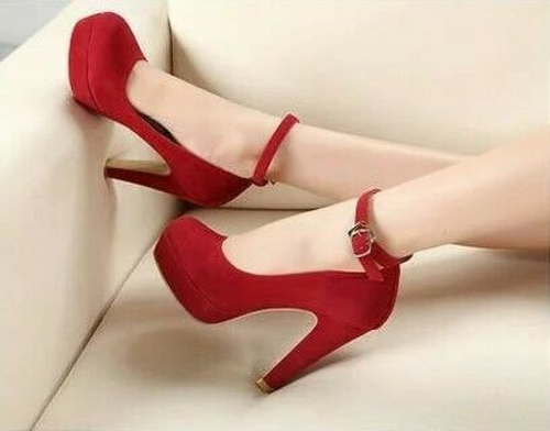 Women's Ladies Round Toe High Heels Platform Ankle Strap Buckle Pumps Shoes