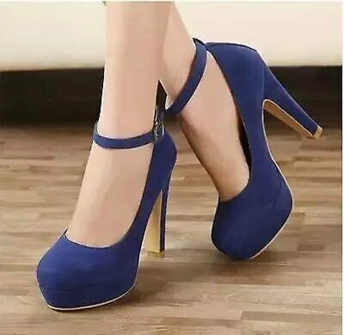 Women's Ladies Round Toe High Heels Platform Ankle Strap Buckle Pumps Shoes