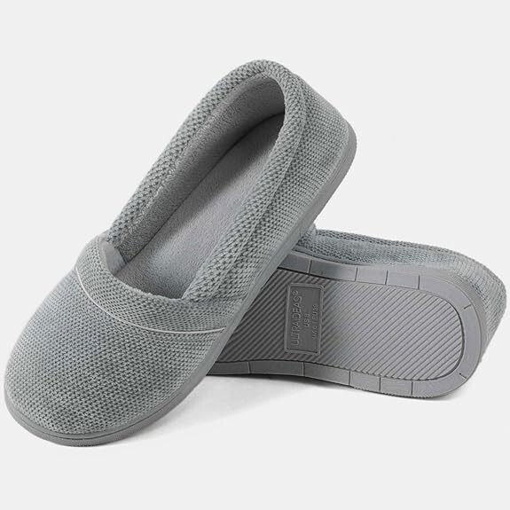 Women's Lightweight Chenille Soft Cozy House Slippers Gray Blue And Fuchsia