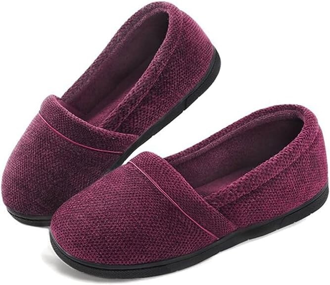 Women's Lightweight Chenille Soft Cozy House Slippers Gray Blue and Fuchsia