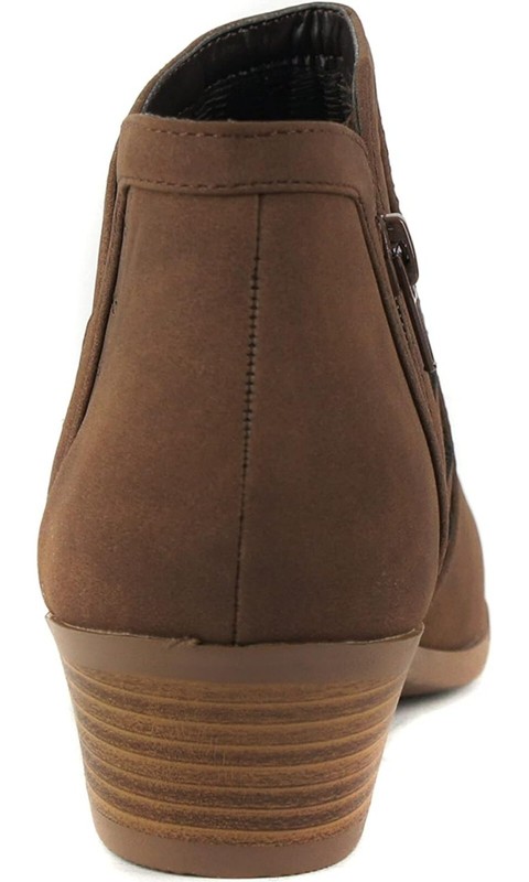 Women's Mug Round Toe Faux Suede Stacked Heel Western Ankle Bootie Brown Sz 8