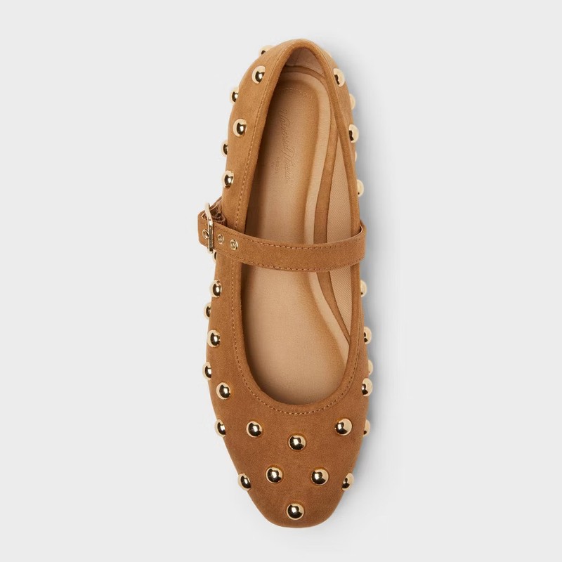 Women's Penny Gold Studded Mary Jane Flats With Memory Foam Insole