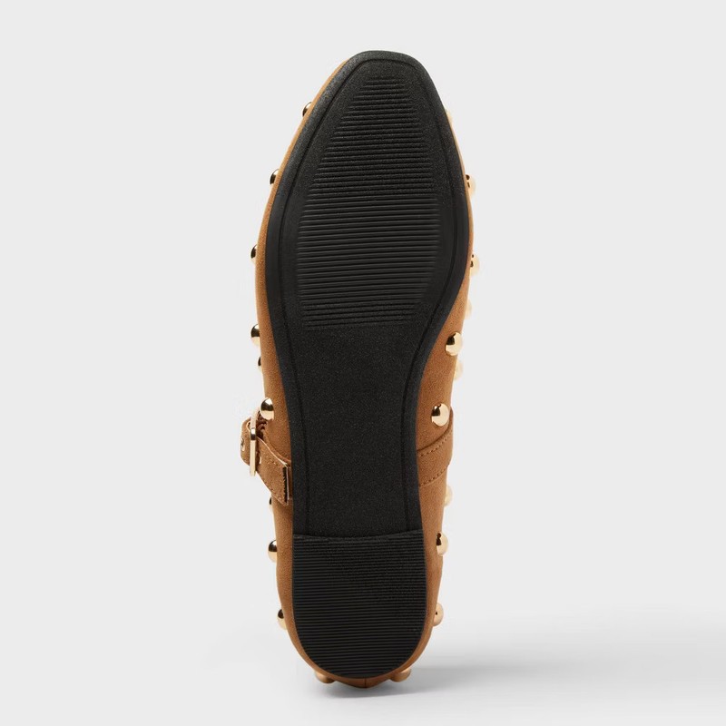 Women's Penny Gold Studded Mary Jane Flats With Memory Foam Insole