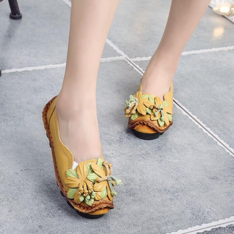 Women's Retro Floral Casual Shoes Slip On Flats Comfortable Loafers Footwear