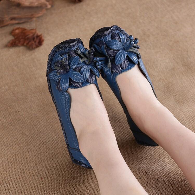 Women's Retro Floral Casual Shoes Slip On Flats Comfortable Loafers Footwear