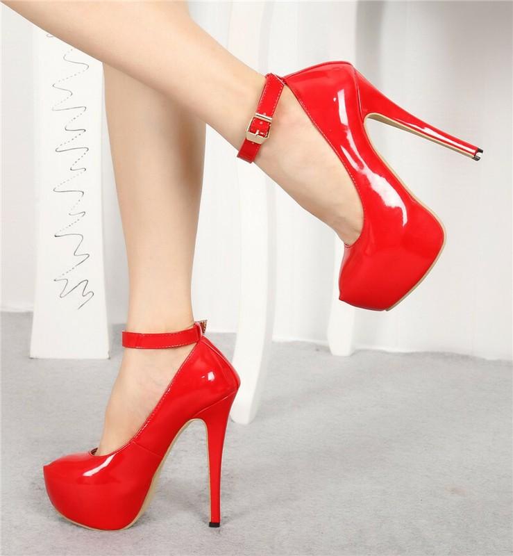 Women's Sexy Stiletto High Heels Ankle Strap Pumps Patent Leather Platform Shoes