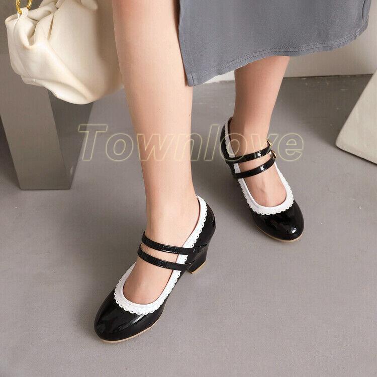 Women's Shoes Buckle Block Heels High Heels Lolita Straps Pumps Plus Sz