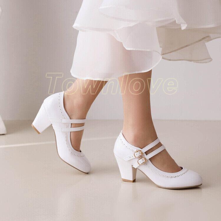 Women's Shoes Buckle Block Heels High Heels Lolita Straps Pumps Plus Sz