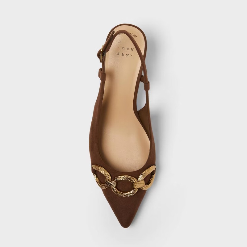 Women's Tabitha Oversized Chain Sling Back Heels With Memory Foam Insole
