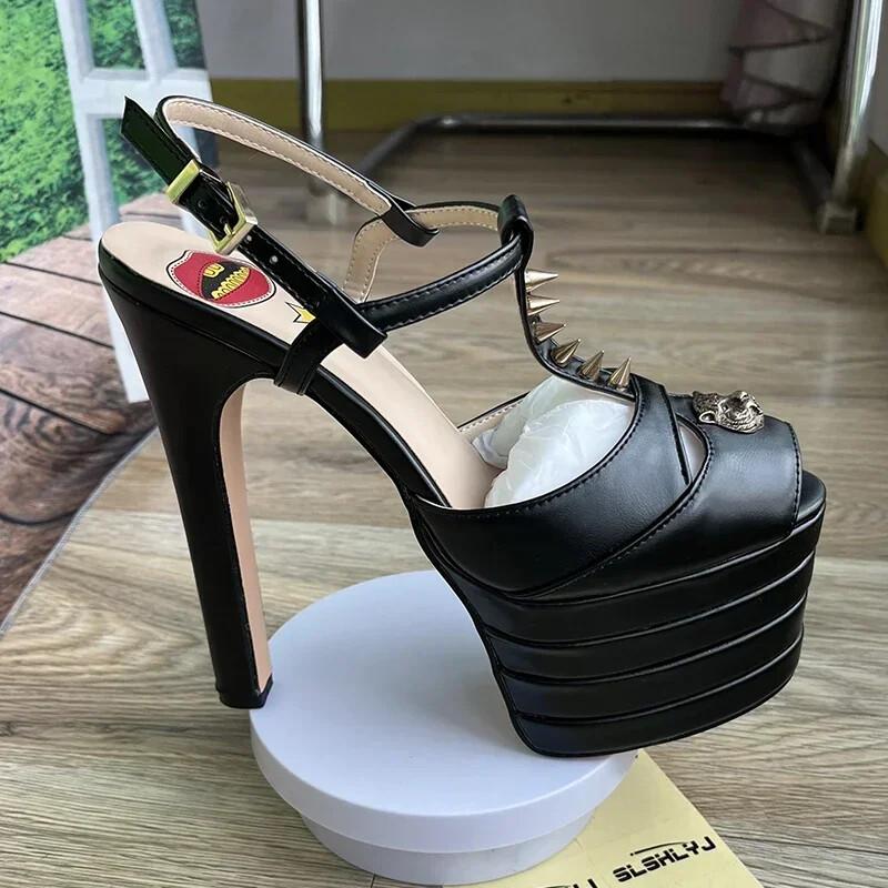 Women Sexy Rivet 16cm High Heel Sandals Platform High Heels Pumps Party Shoes