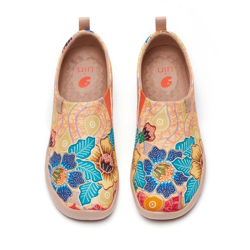 Women Size5-12 UIN Slip On Shoes Canvas Comfortable Loafers "Batik Flower"