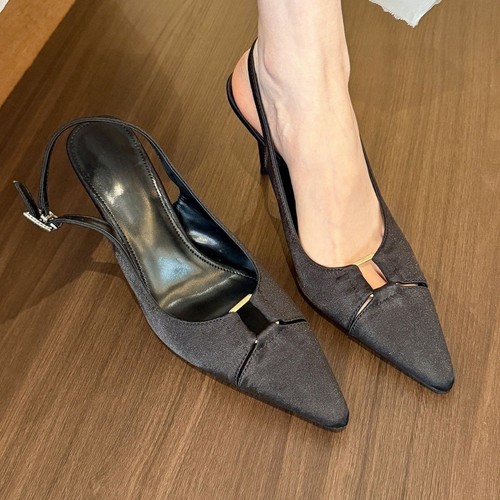 Women Slingback Shoes Elegant French Satin High Heel Slip On Dress Party Shoes