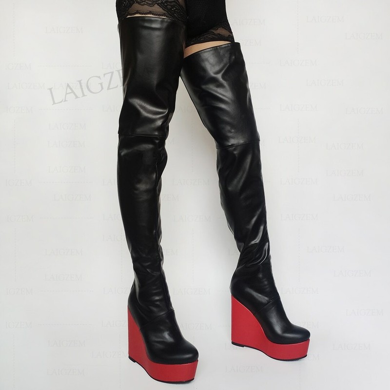 Women Thigh High Boots Platform Wedges Back Zip Up Over Knee Boots Shoes Woman