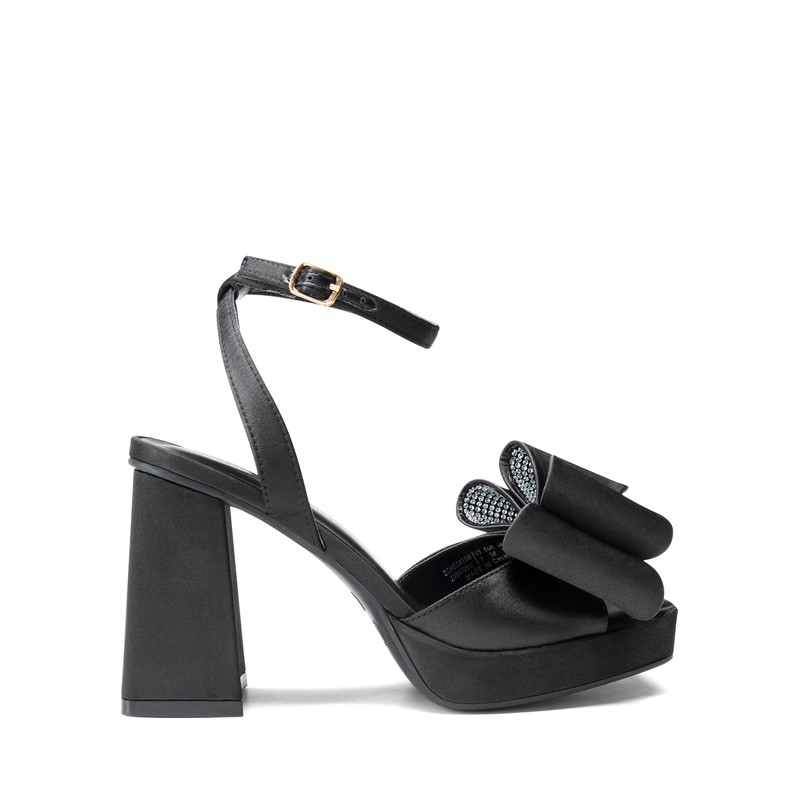 Women Wedding Bowknots Heel Sandals Platform High Chunky Heel Square Toe Sandals