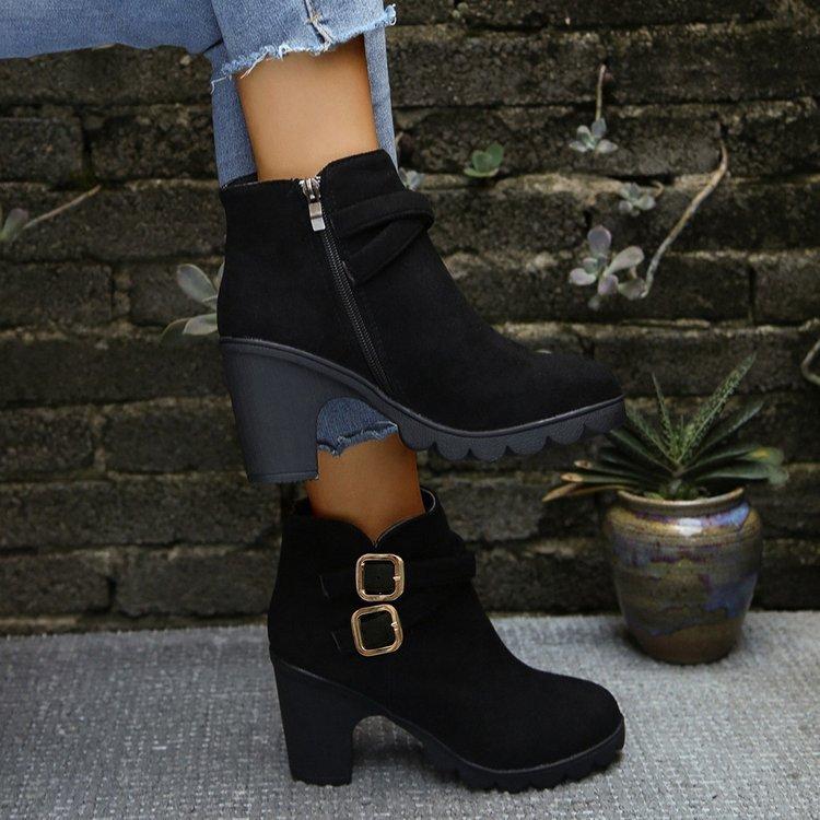 Womens Casual Chelsea Ankle Boots Ladies Block Heel Chunky Faux Suede Shoes Punk