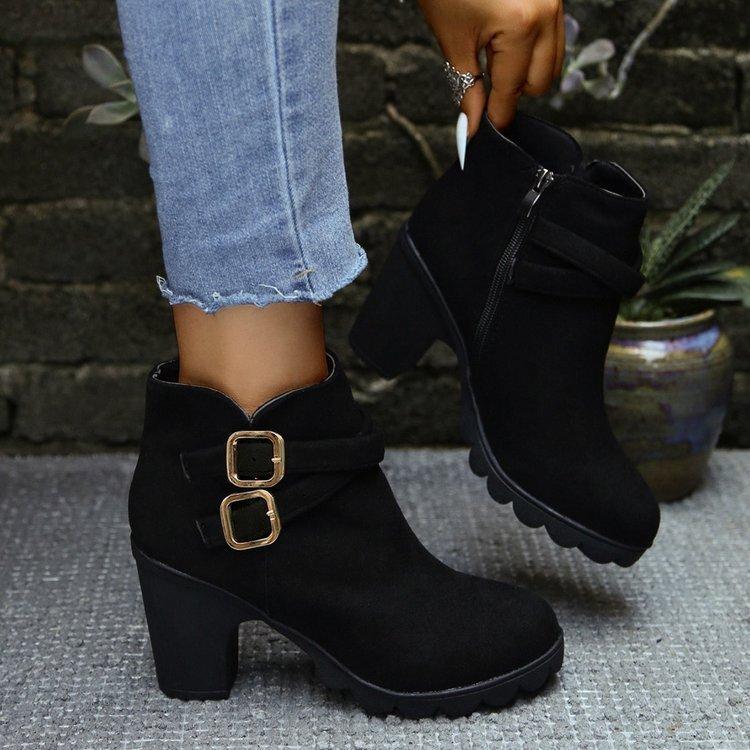 Womens Casual Chelsea Ankle Boots Ladies Block Heel Chunky Faux Suede Shoes Punk